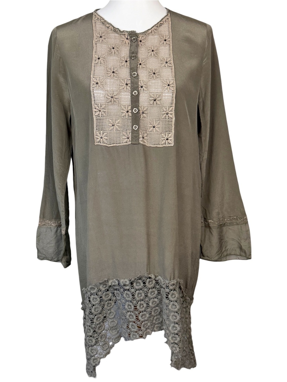 Johnny Was 4 Love and Liberty Silk Crochet Dress Womens Small Sheer Tunic
